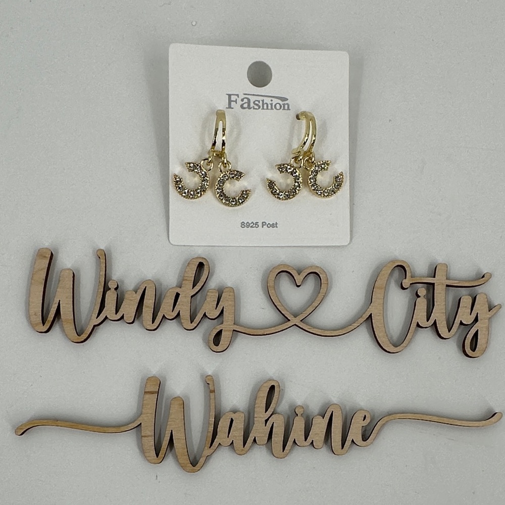 NWT Gold Crescent Rhinestone Earrings - Picture 2 of 4